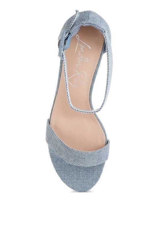 Ozula Denim Kitten Heel Sandals - Loving It Shop