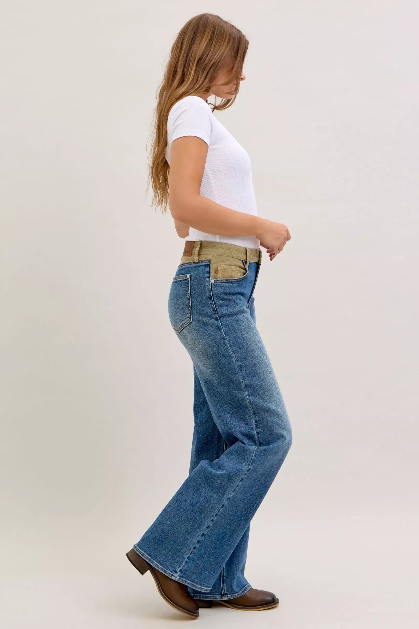 MR Column Straight Jeans with Corduroy Waist