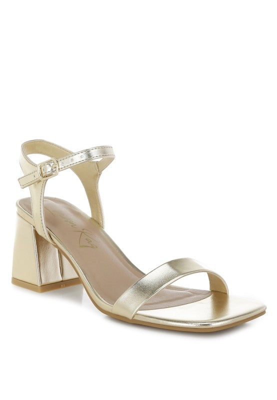 Kazara Metallic Faux Leather Block Heels