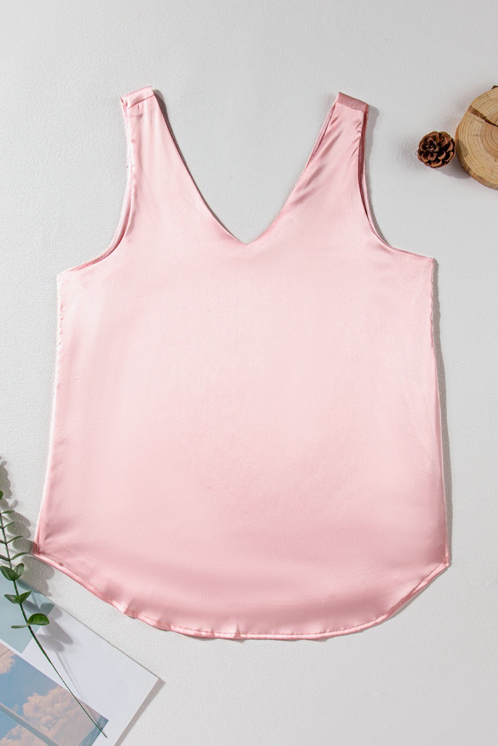 Pink Deep V Neck Loose Tank Top - Loving It Shop