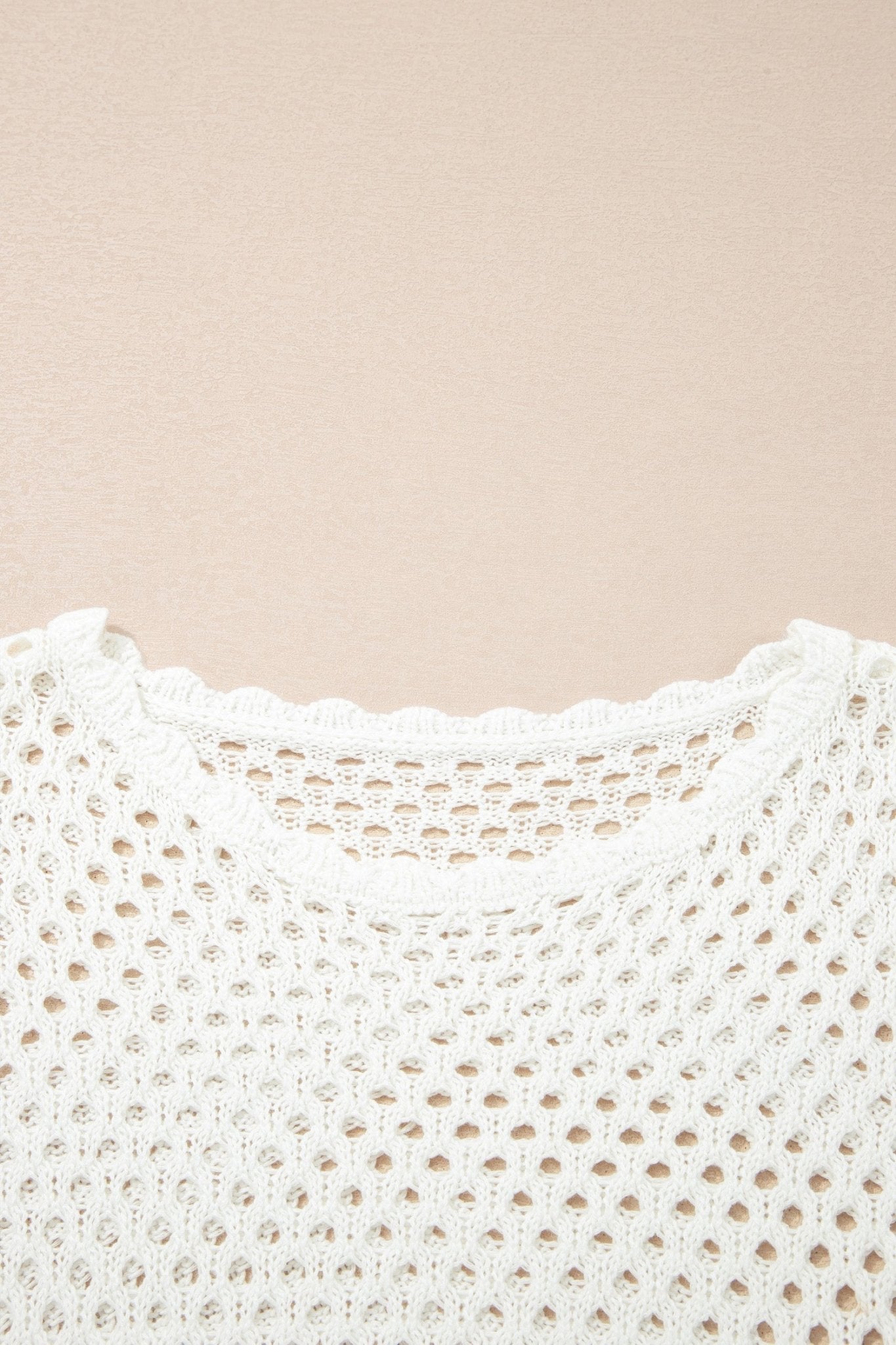 White Scalloped Trim Hollow Out Knit Long Sleeve Top - Loving It Shop