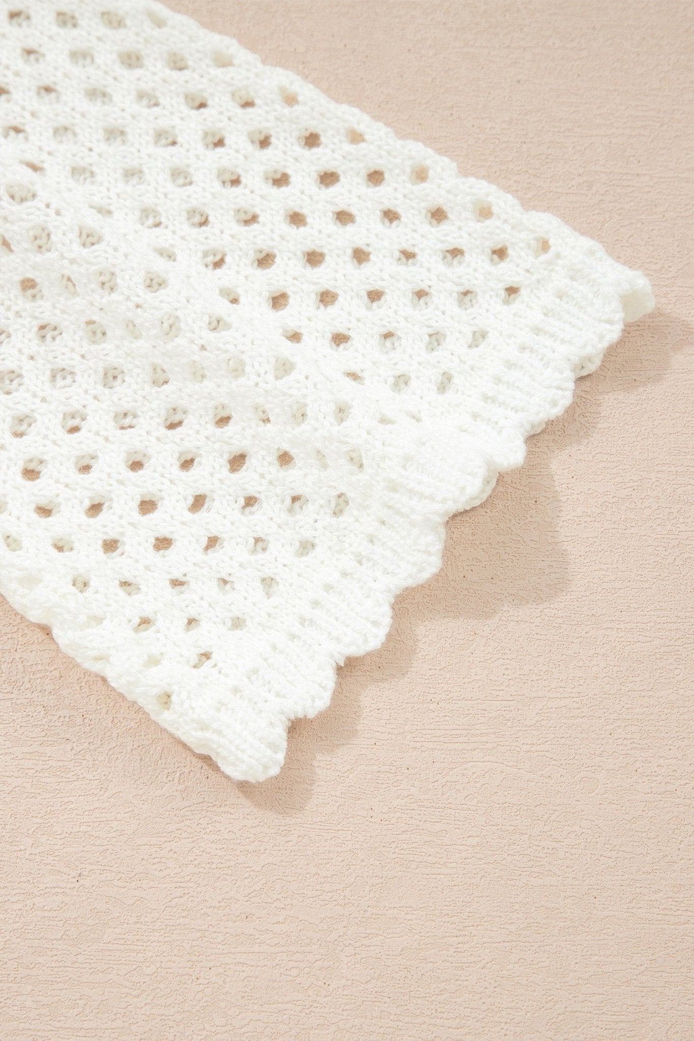 White Scalloped Trim Hollow Out Knit Long Sleeve Top - Loving It Shop