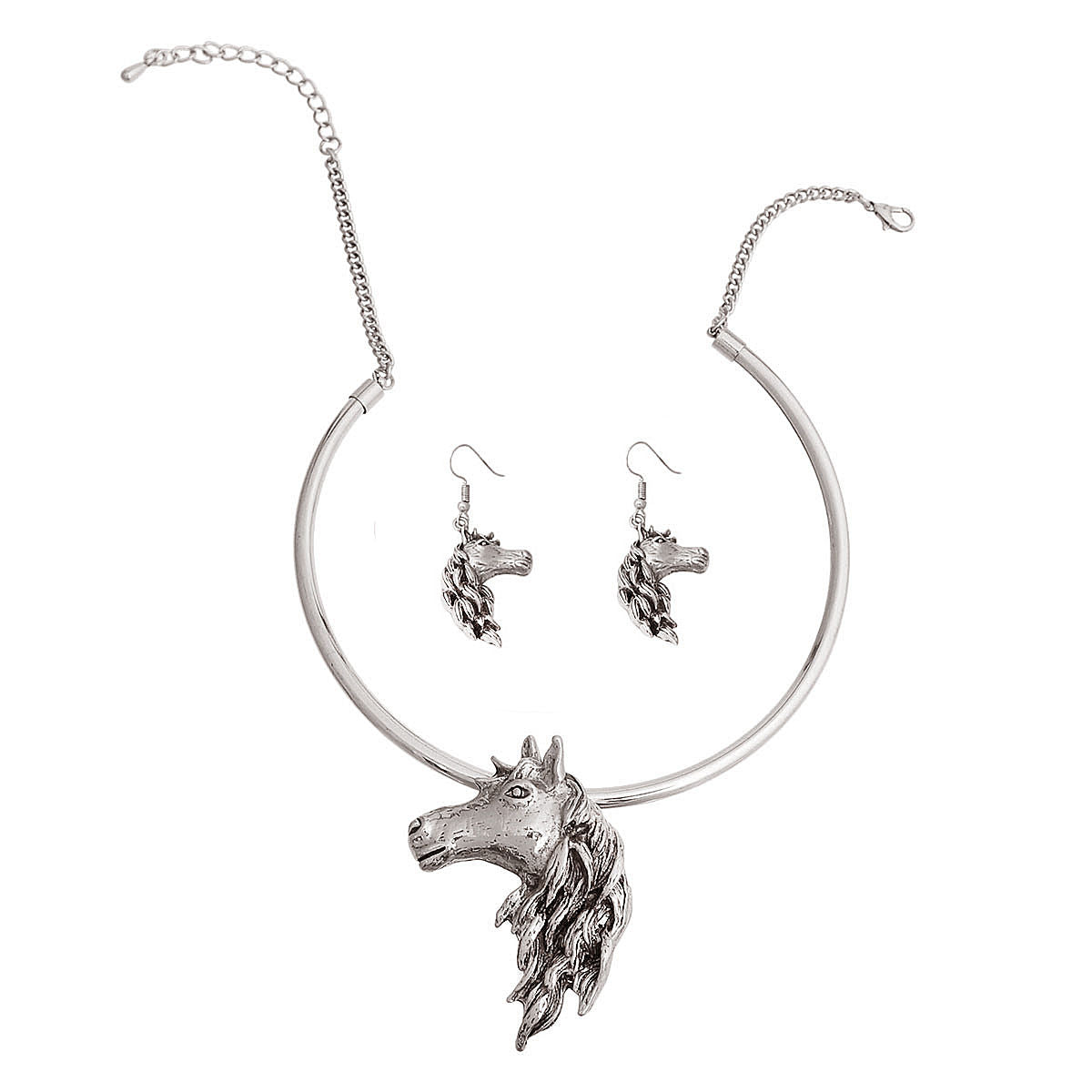 Horse Necklace Burnished Silver Stylish Statement Jewelry Accessory