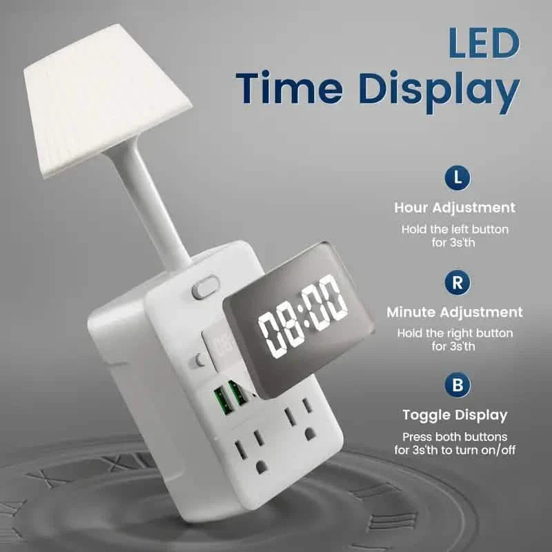 11-in-1 Multifunctional Power Strip with Desk Lamp, Clock, USB Ports &amp; Surge Protection