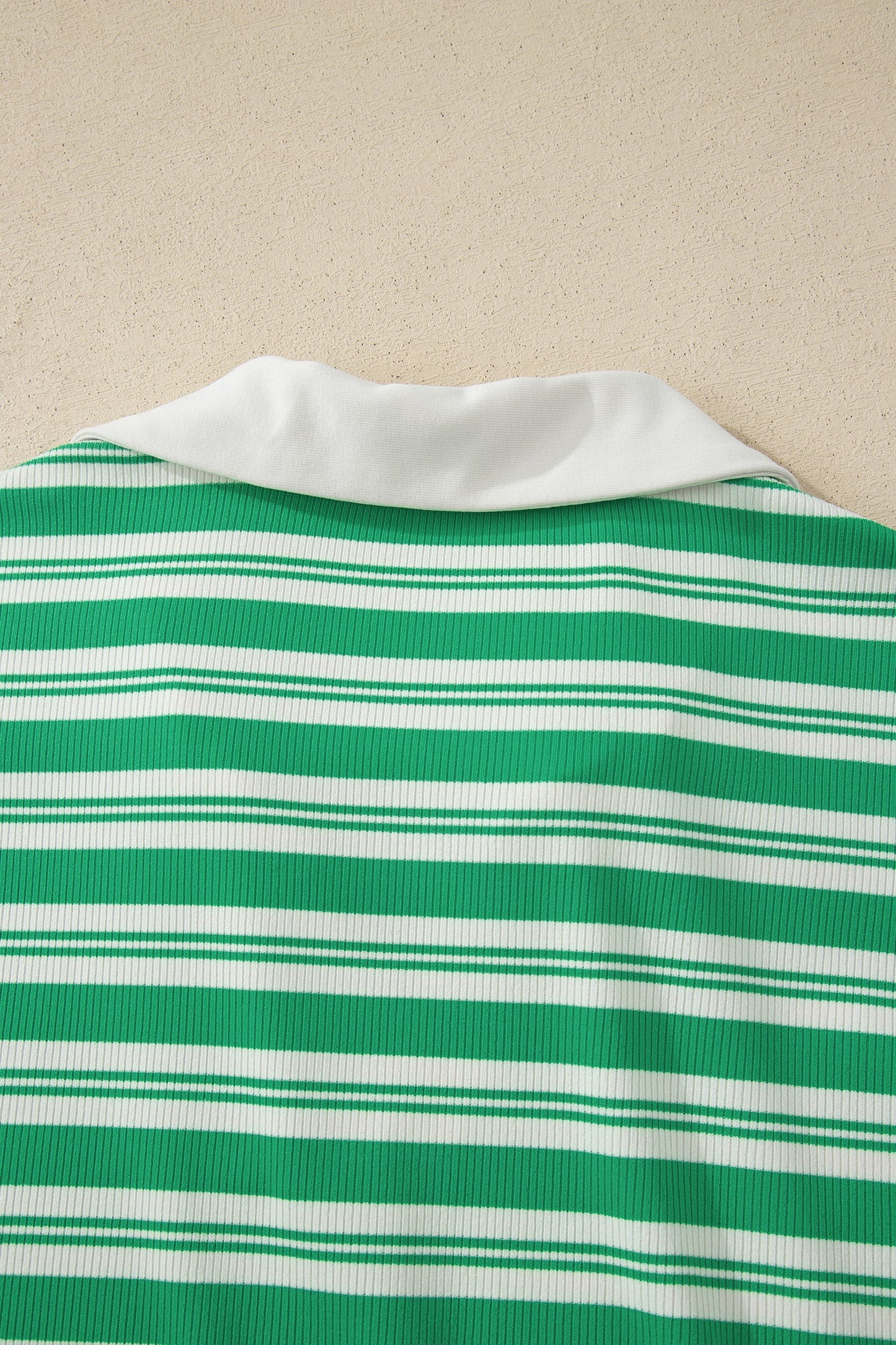 Green Stripe Collared V Neck Short Sleeve T Shirt Midi Dress with Pockets