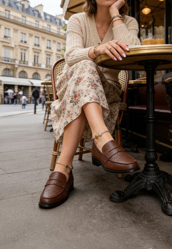 Clotilda Perforated Low Heel Loafers - Loving It Shop