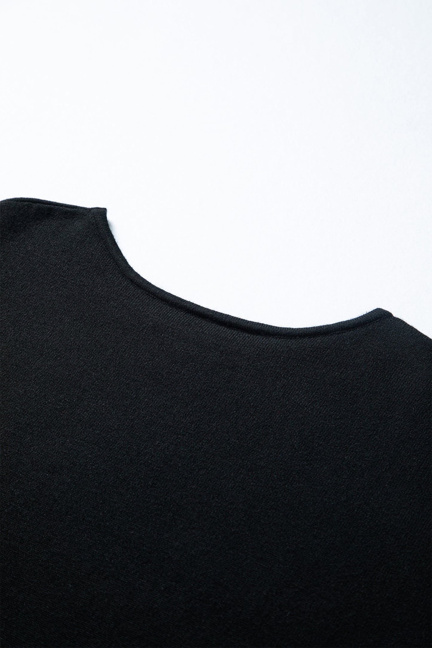 Black Asymmetric Neck Batwing Sleeve Shift Mini Sweater Dress