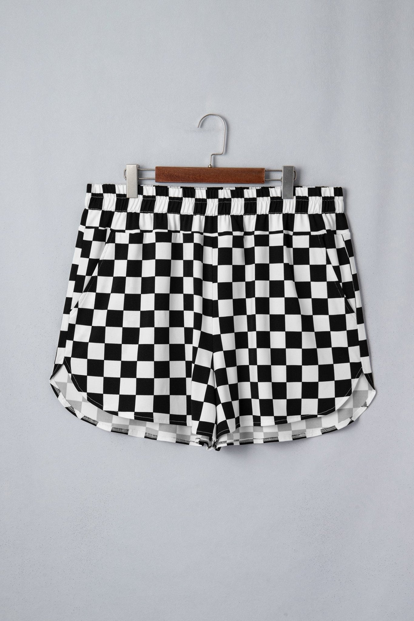 Black Plus Size Checkered Athleisure Shorts - Loving It Shop