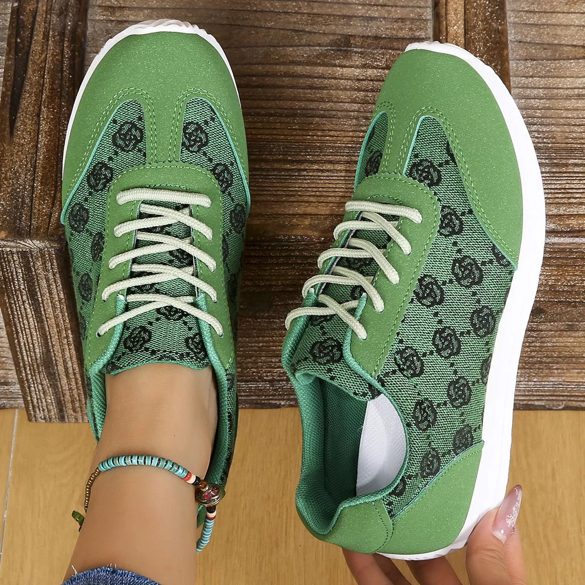 Floral Patterned Lace Up Sneakers - Loving It Shop