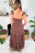 Coffee Polka Dot Print Backless Ruffled Tiered Maxi Dress - Loving It Shop
