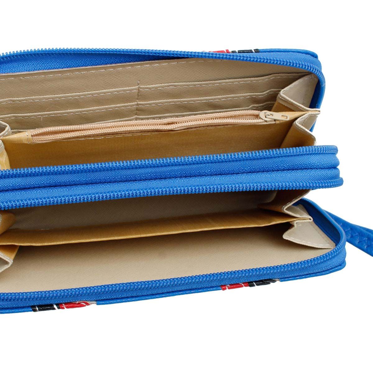Double Zipper Wallet Blue Striped Stylish Casual Accessory