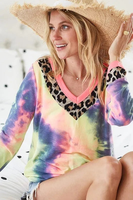 Tie Dye Terry V-Neck Top