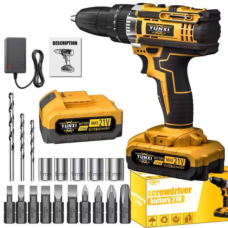 21V Cordless Brushless Impact Wrench Drill Kit – Lithium Drill + Battery x1, 4000mAh Battery, Toolbox &amp; Accessories