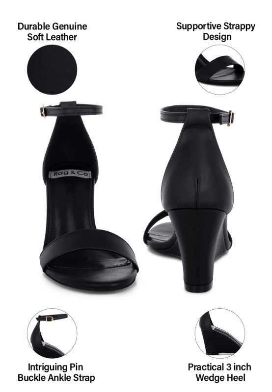 Pobora Genuine Leather Slim Wedge Heel Sandals