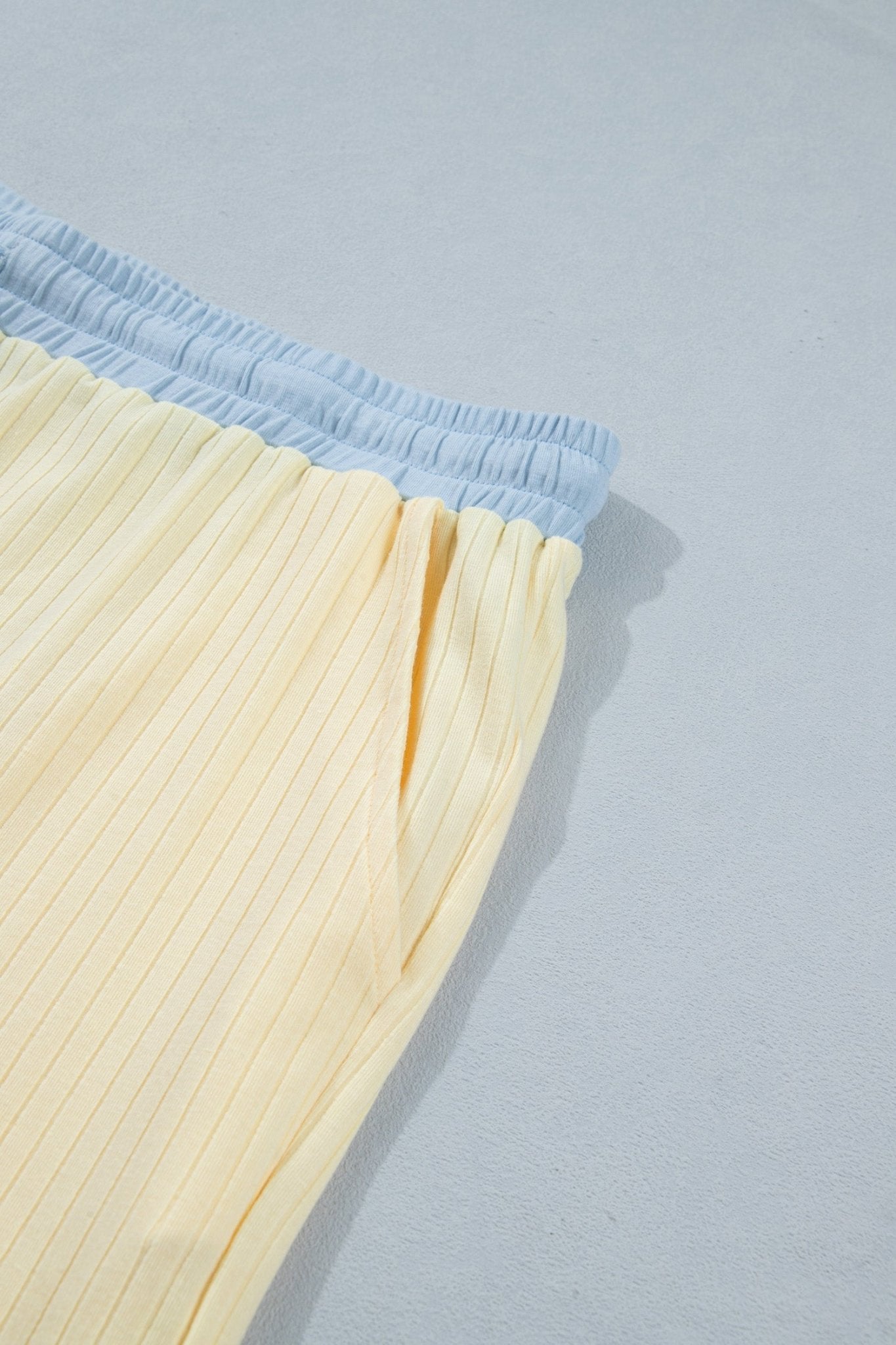 Yellow Cream Plus Size Ribbed Color Block Trim Drawstring Shorts 2pcs Set - Loving It Shop