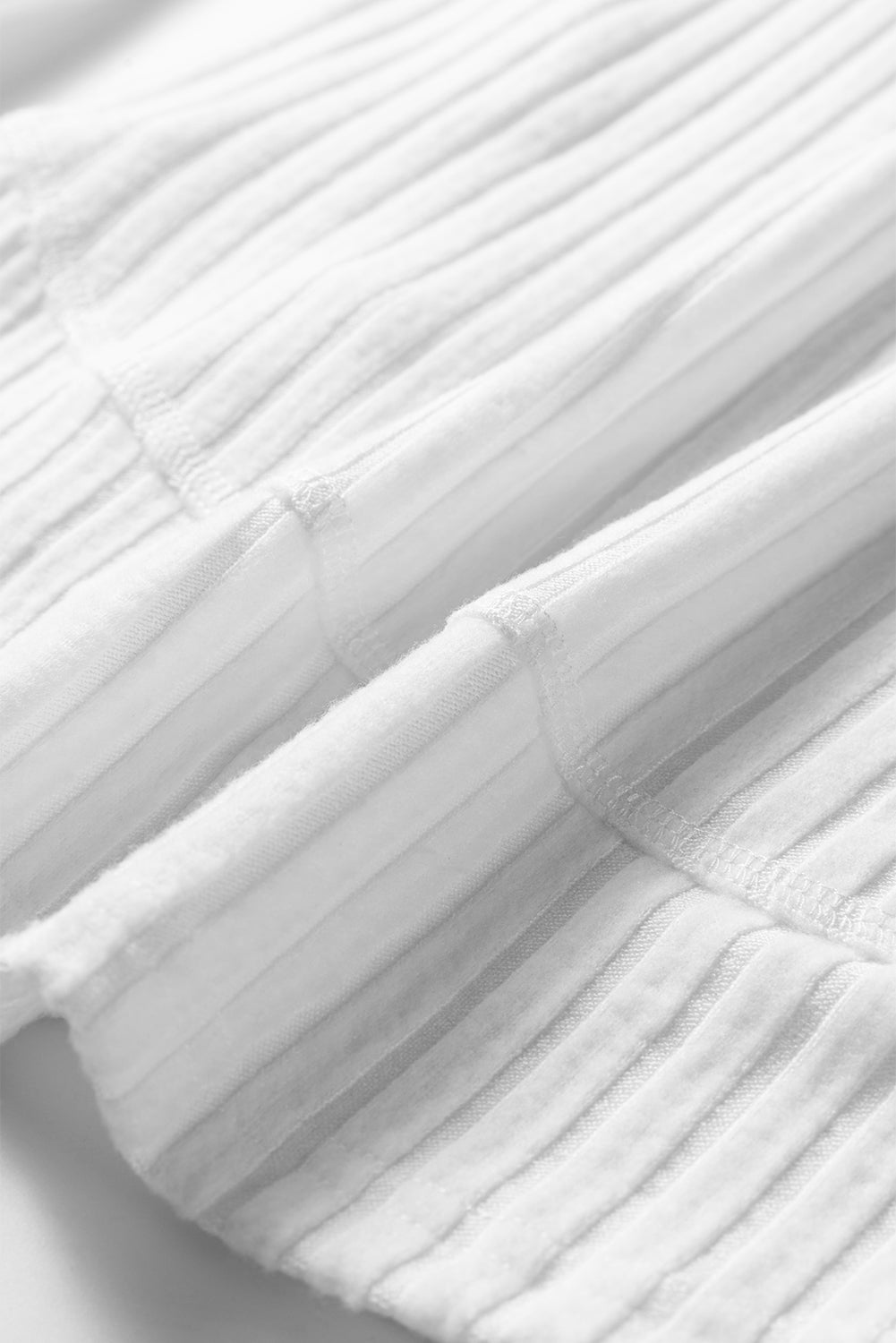 White Ribbed Texture Round Neck Long Sleeve Rounded Hem Knit Top - Loving It Shop