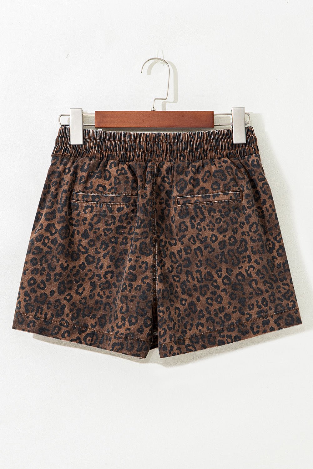 Brown Leopard Print Elastic Waistband Drawstring Denim Skort - Loving It Shop