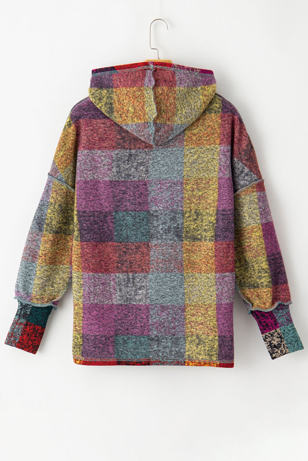 Multicolor Brushed Plaid Buttoned Pullover Oversized Hoodie - Loving It Shop