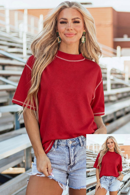 Racing Red Reversible Contrast - Stitched T-Shirt - Loving It Shop
