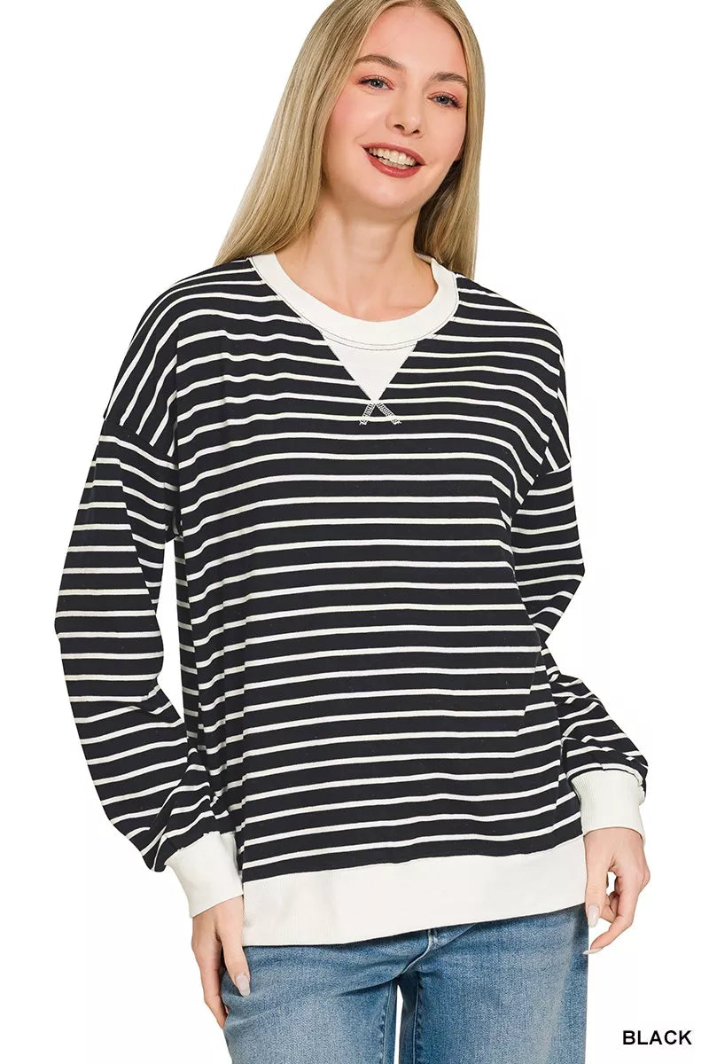 Contrast Striped Round Neck Sweatshirt