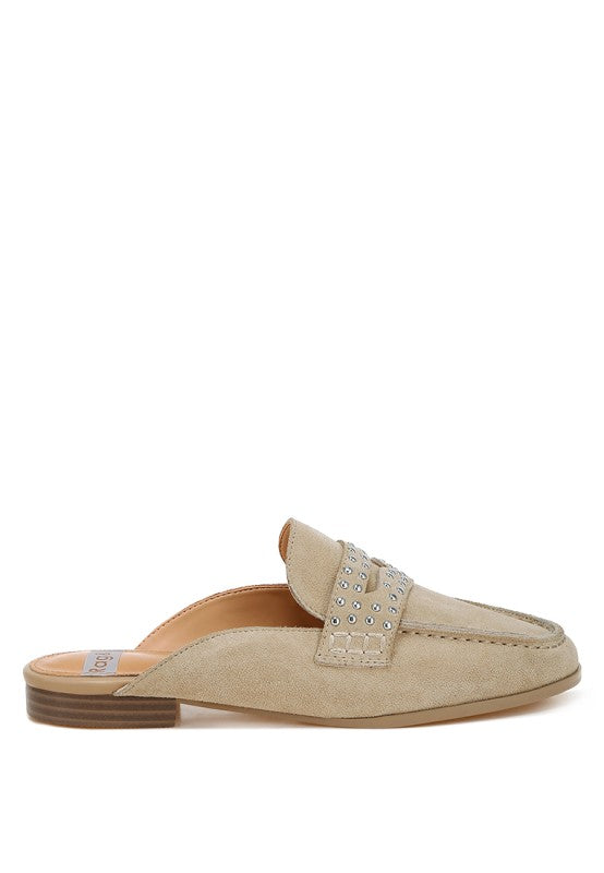 Eve Park Stud Embellished Penny Strap Mules