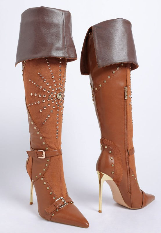 Medira Pointed Toe Embellished Stiletto Boots