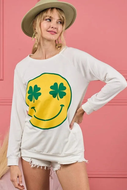 Smile Face Graphic Round Neck Long Sleeve Top