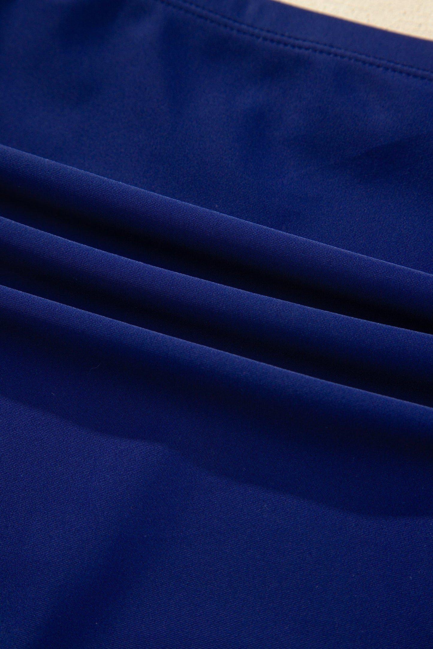 Navy Blue Shell Stitched Trim V Neck Textured Mix and Match High Waist Bikinis
