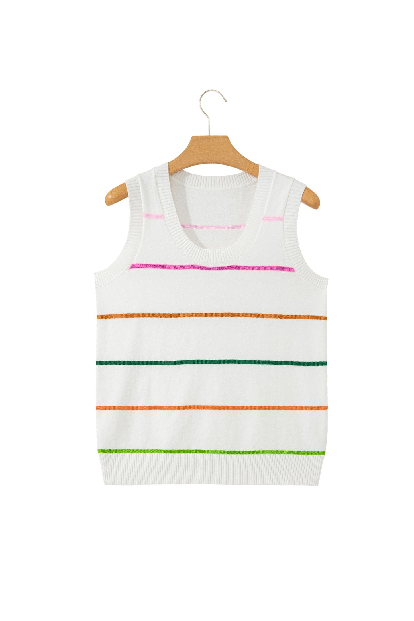 White Stripe Round Neck Knitted Sweater Tank