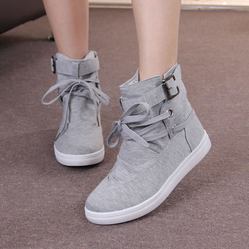 High-Top Shoes, Soft-Soled Shoes, Round Toe Lace-Up Student Flat-Bottomed Casual Women&