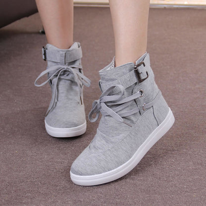 High-Top Shoes, Soft-Soled Shoes, Round Toe Lace-Up Student Flat-Bottomed Casual Women&