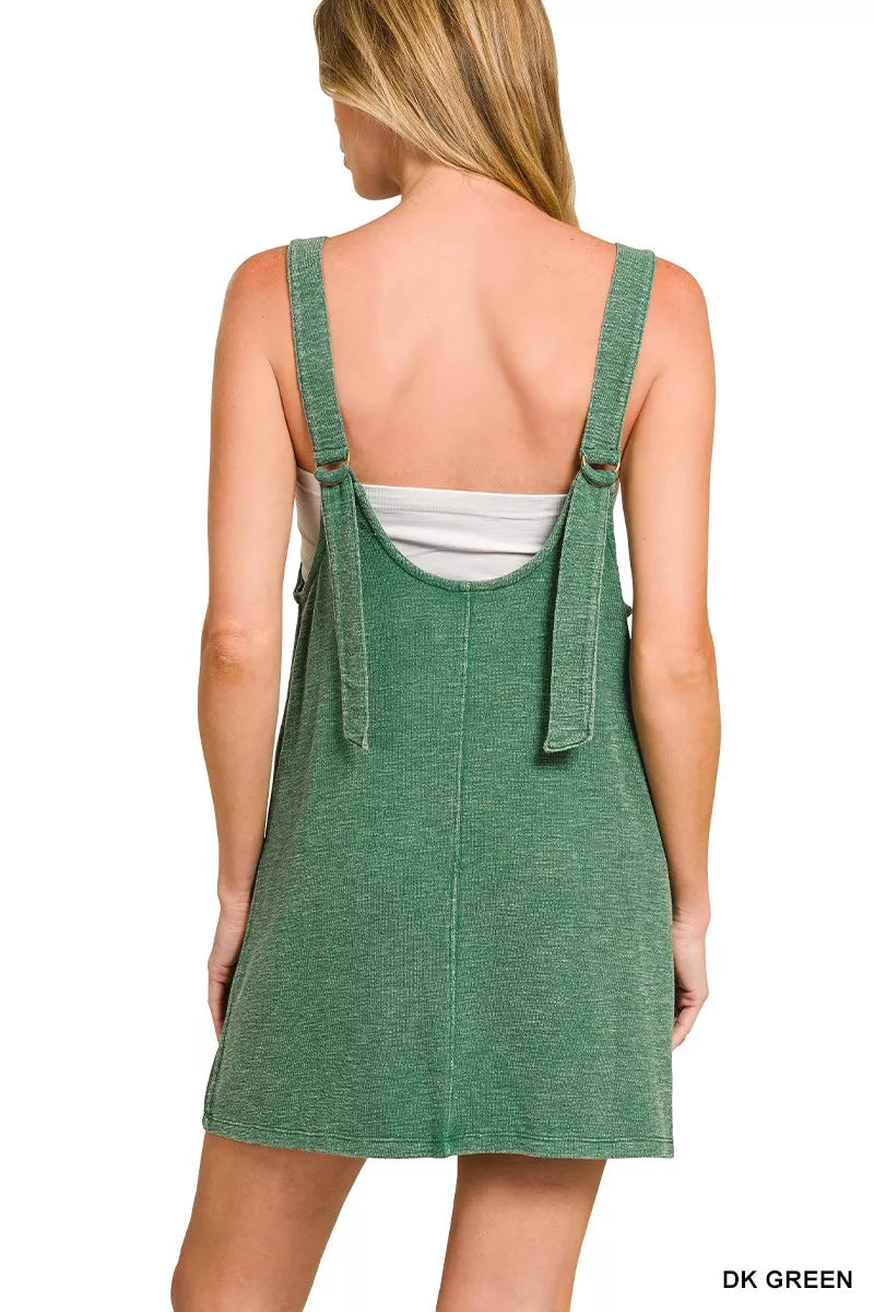 Washed Slub Adjustable Strap Overall Dress