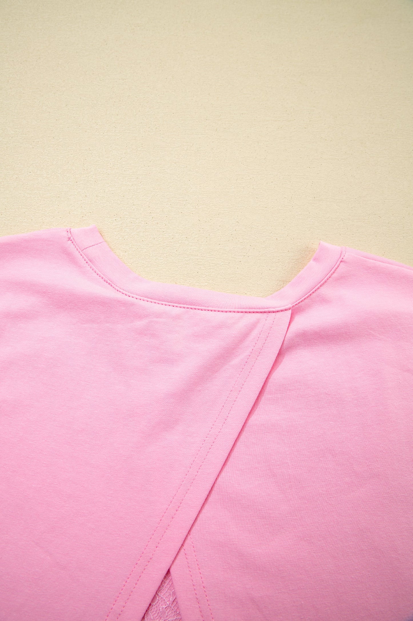 Pink Eyelash Floral Lace Patchwork Half Sleeve Oversize Tee