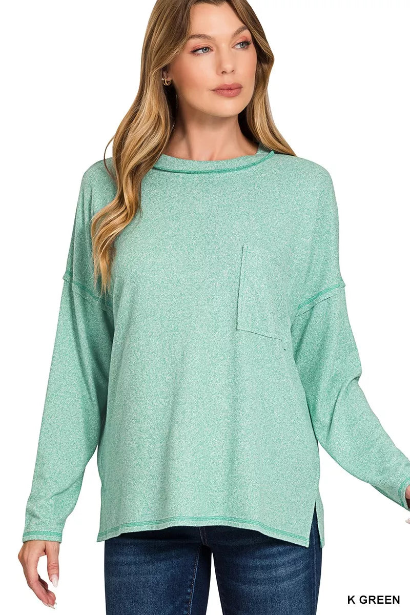 Soft Melange Hacci Round-Neck Long Sleeve T-Shirt