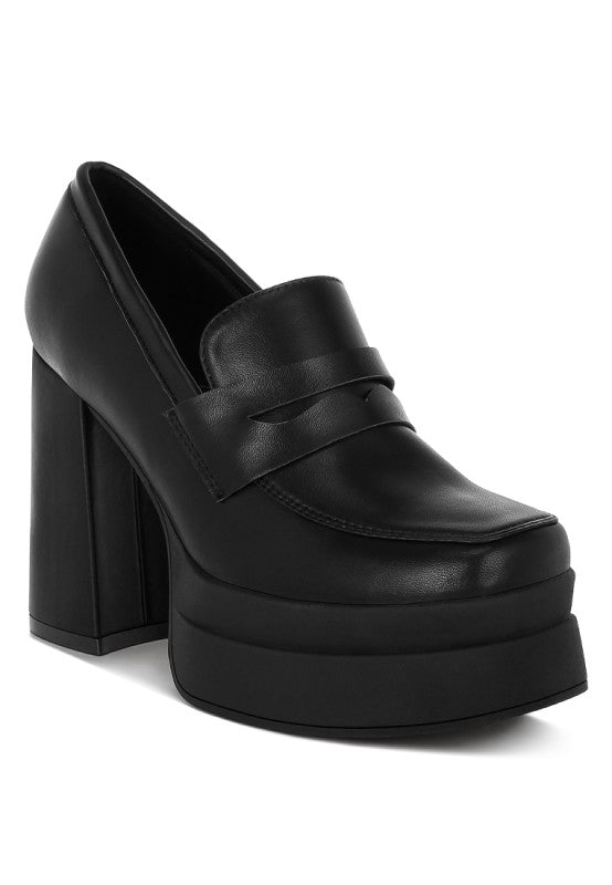 Edwina Chunky Penny Strap Heeled Loafers