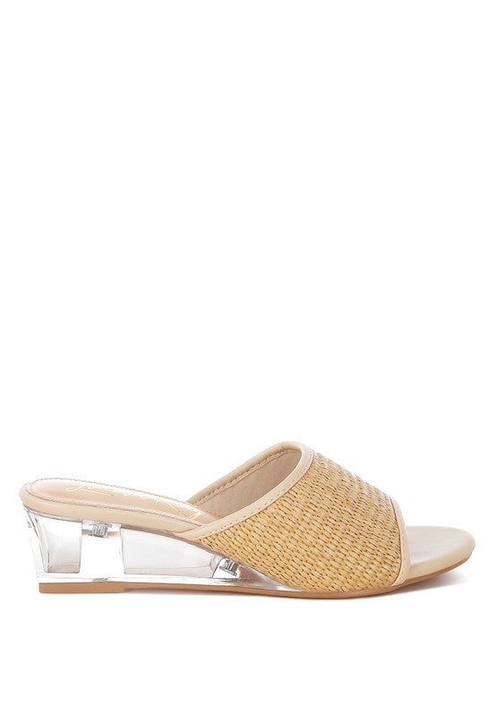 Osminda Raffia Clear Heel Wedge Sandals