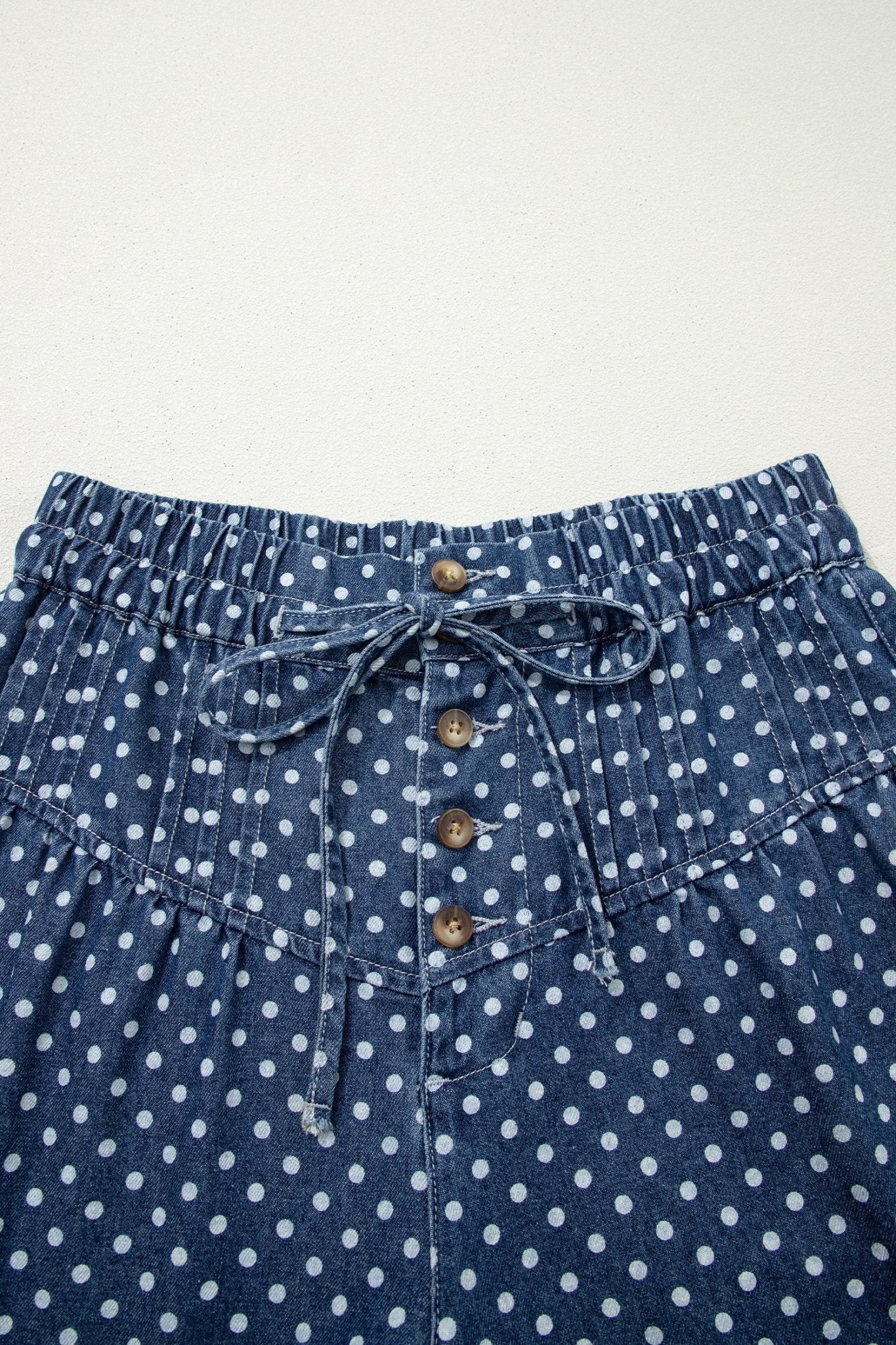 Sky Blue Polka Dot Print Button Pleated Detail Wide Leg Jeans - Loving It Shop