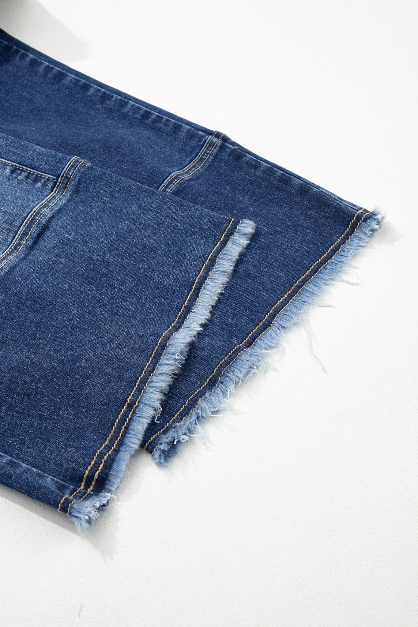 Prussian Blue Drawstring Seam Detail Raw Hem Wide Leg Denim Pants - Loving It Shop
