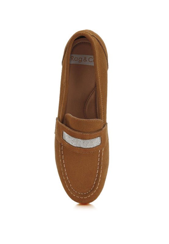 New Ode Rhinestone Penny Strap Loafers Loafers - Loving It Shop