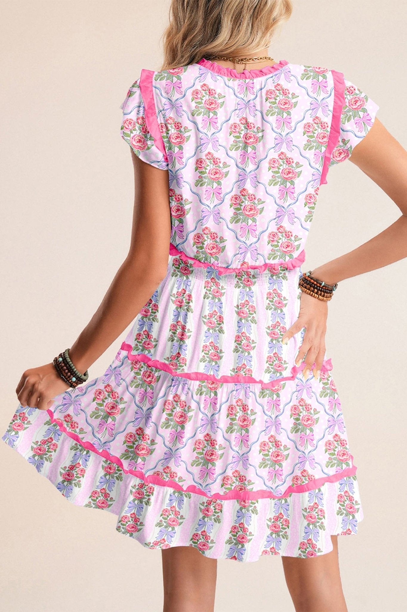 Purple Tiered Ruffles Sleeveless Summer Floral Dress - Loving It Shop