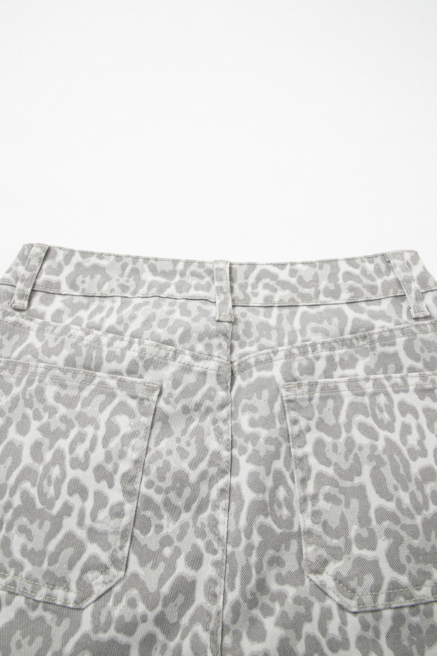 Gray Leopard Frayed Edge Wide Leg High Waist Jeans