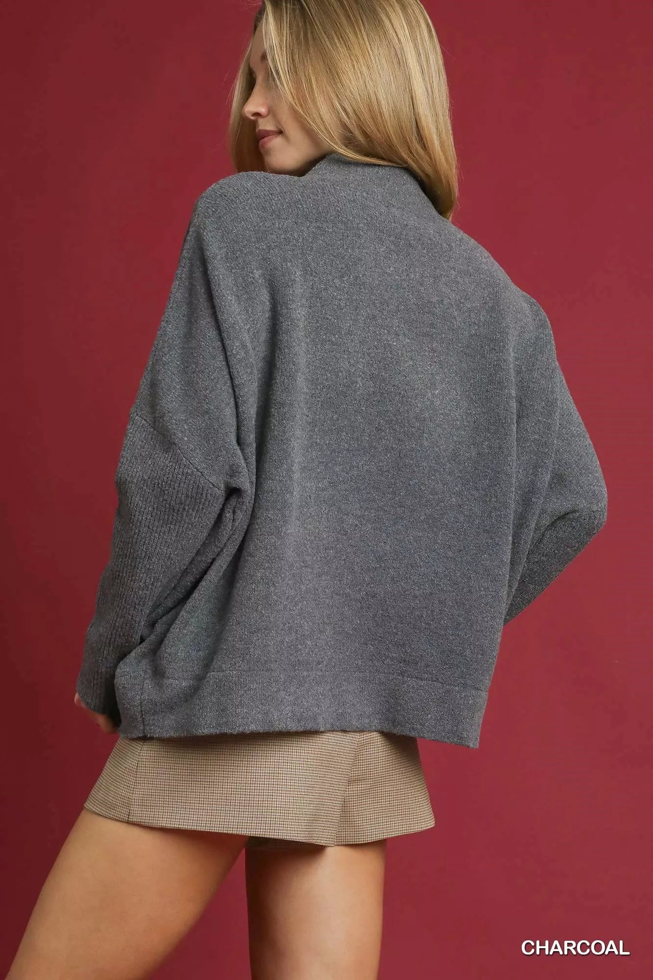 V-Neck Sweater with Wide Trim Detail