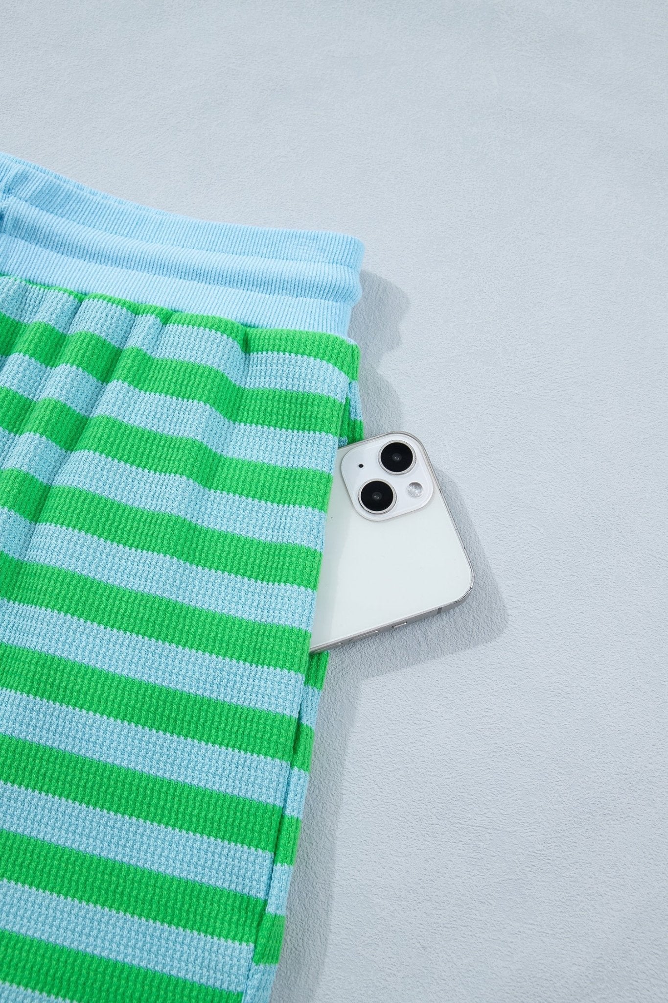 Green Stripe Puff Short Sleeve T Shirt Matching Shorts Set - Loving It Shop