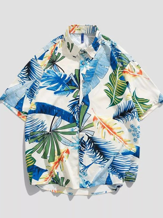 Men's Plus Size Tropical Print Short Sleeve Button - Up Shirt - Loving It Shop