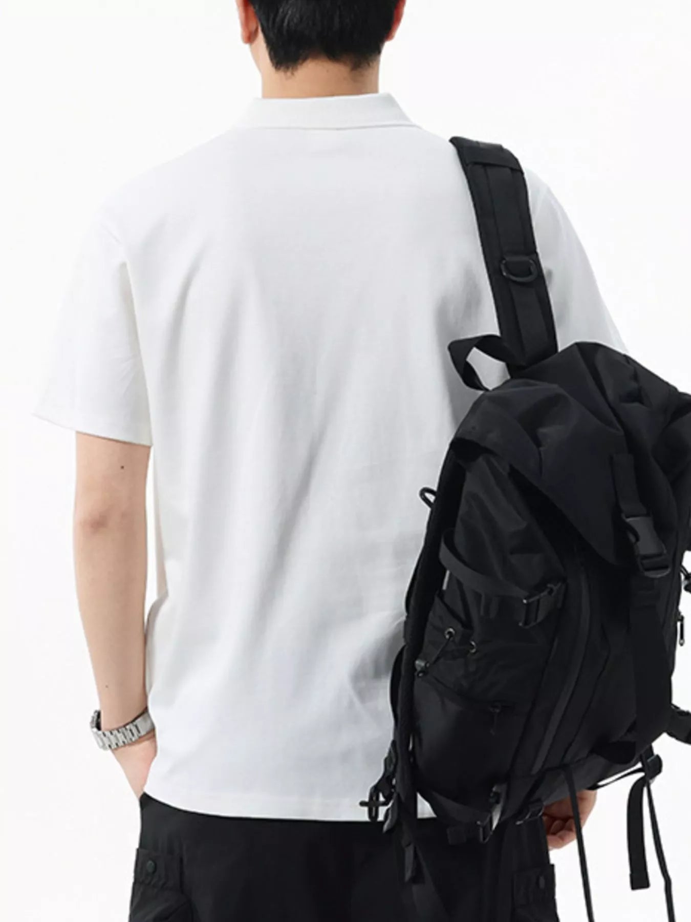 Men's Full Size Button Detail Short Sleeve Polo Plus Size