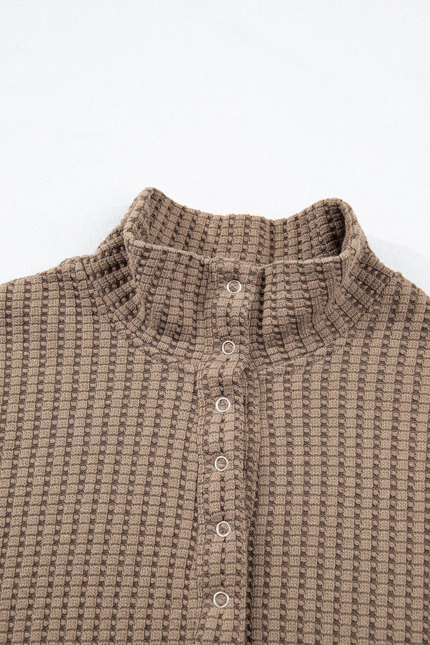 Casual Solid Color Textured Snap Button Collared Baggy Top