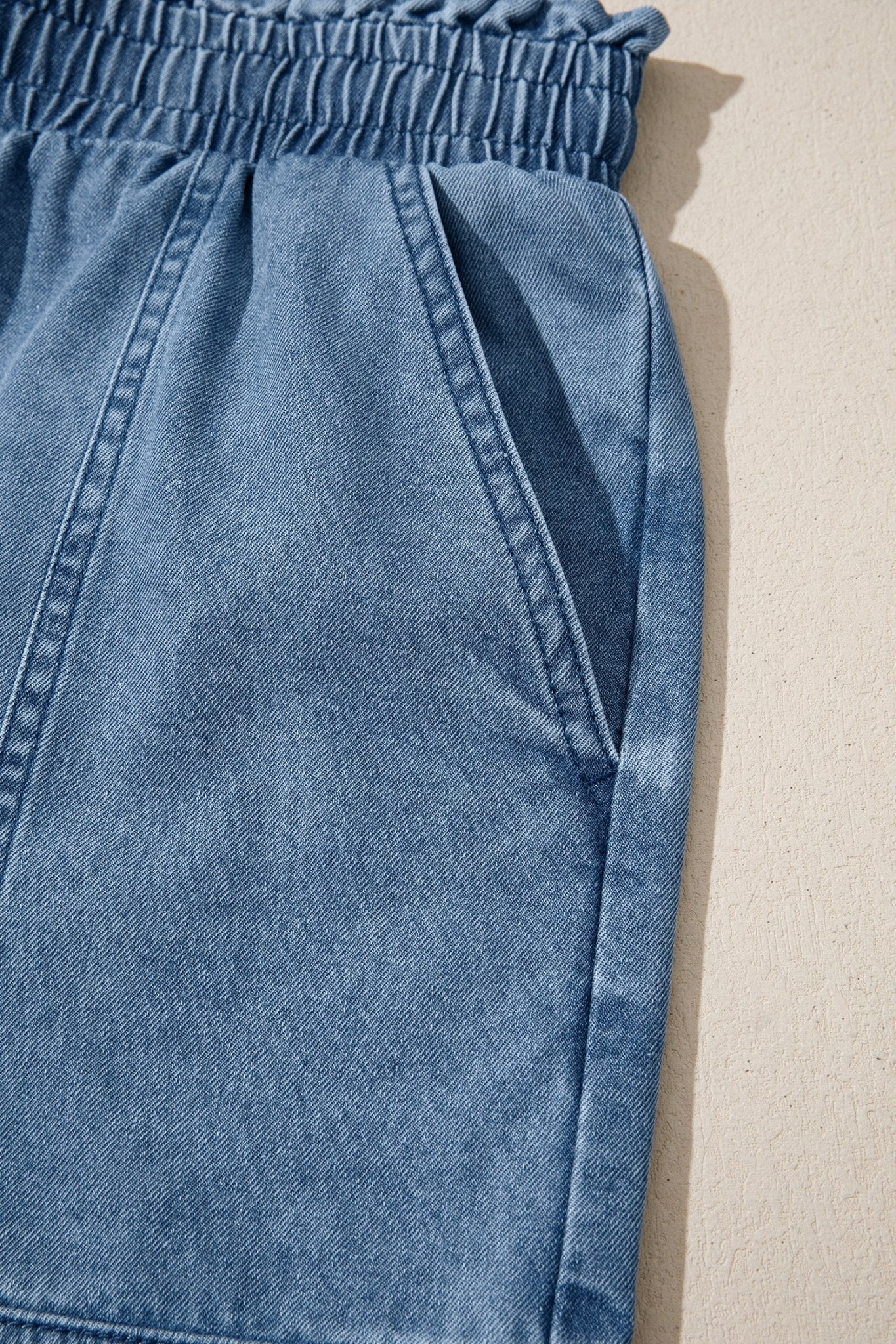 Dusk Blue Smocked Elastic Waist Denim Shorts - Loving It Shop