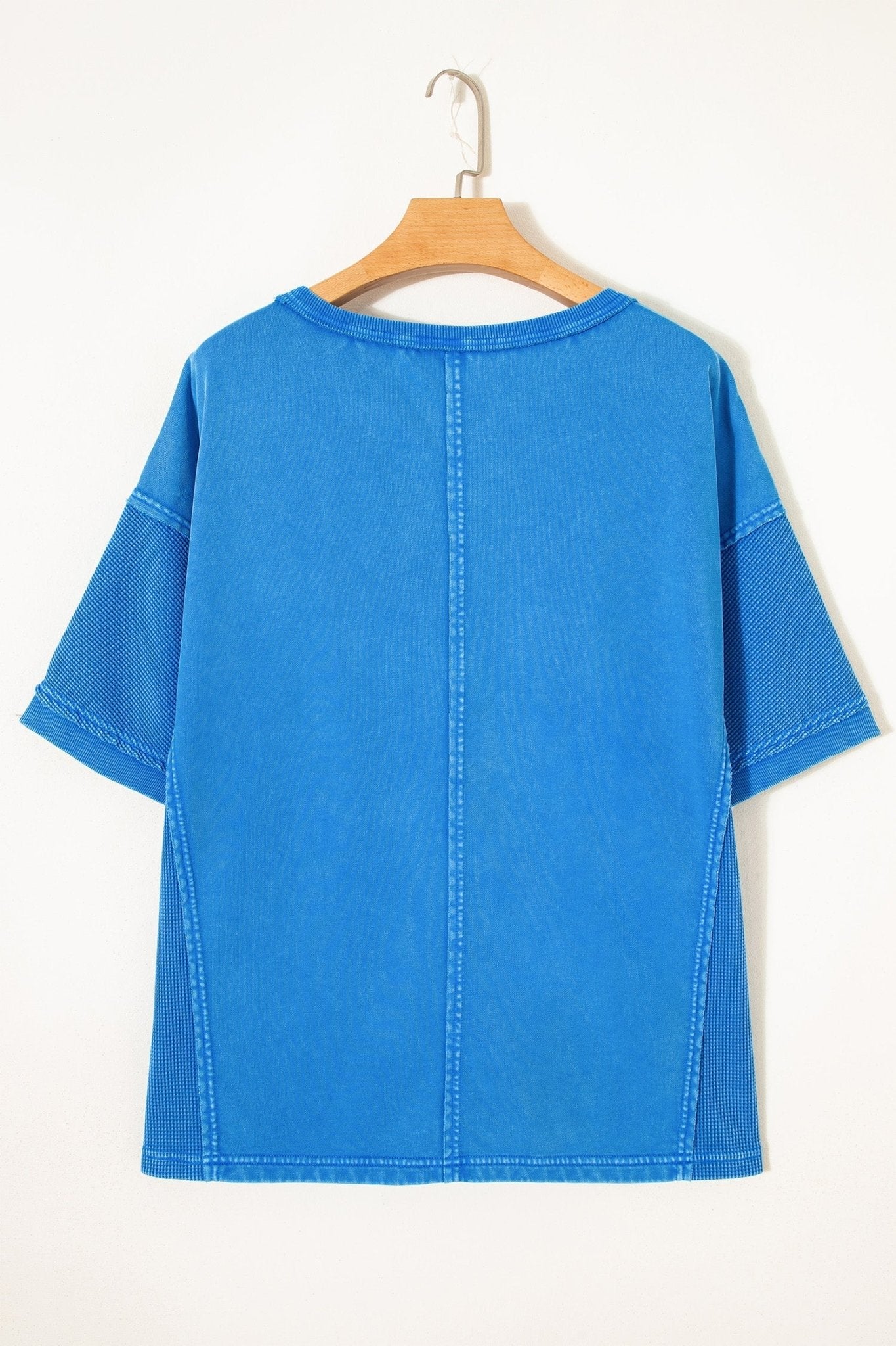 Blue Mineral Wash Star Mesh Patchwork Oversize Tee - Loving It Shop