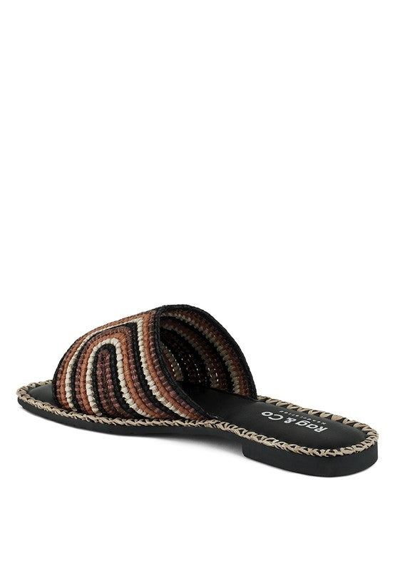 Kente Patterned Raffia Slip-On Flats