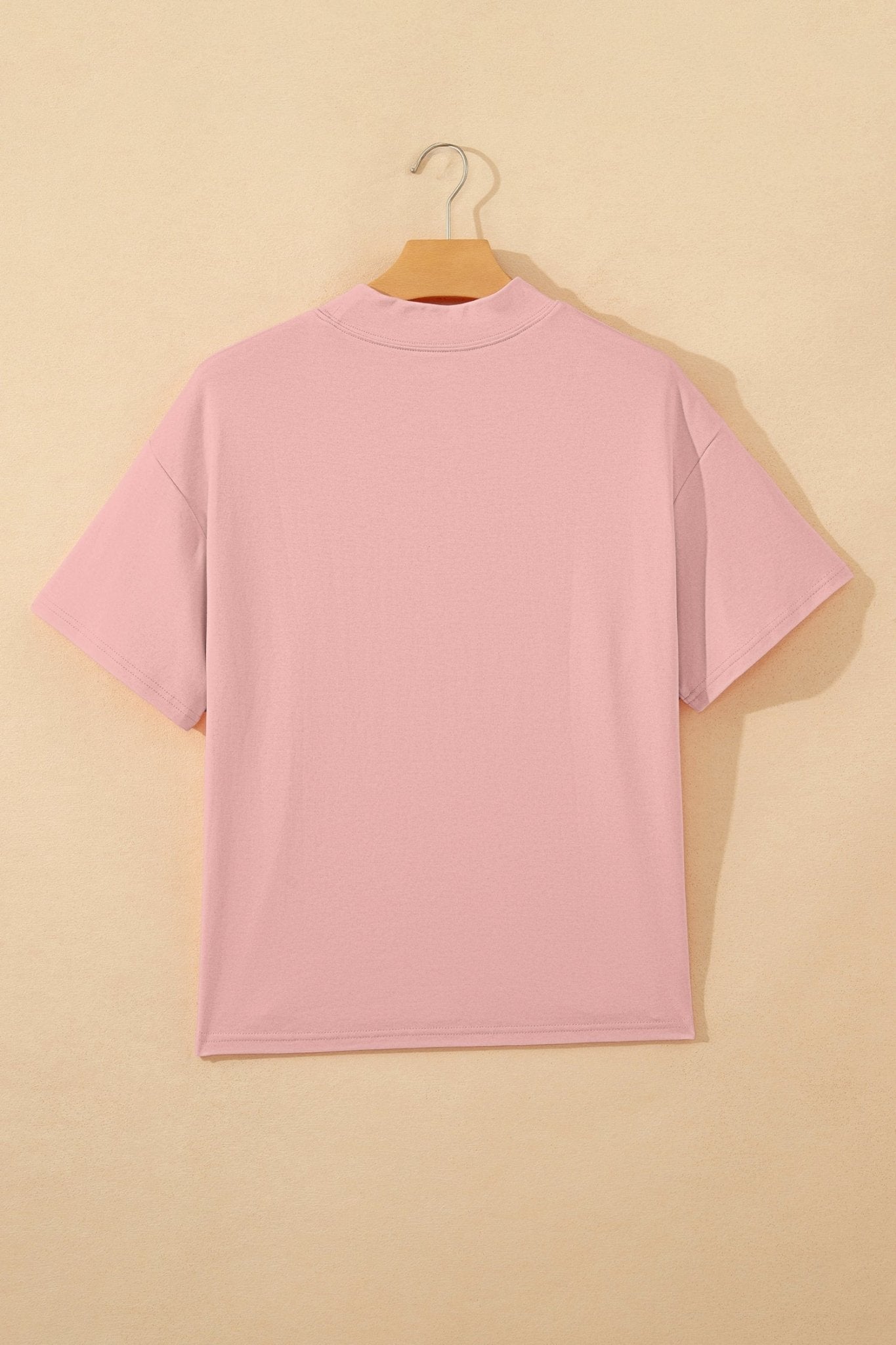 Pink Solid Color High Neck Oversize Tee - Loving It Shop